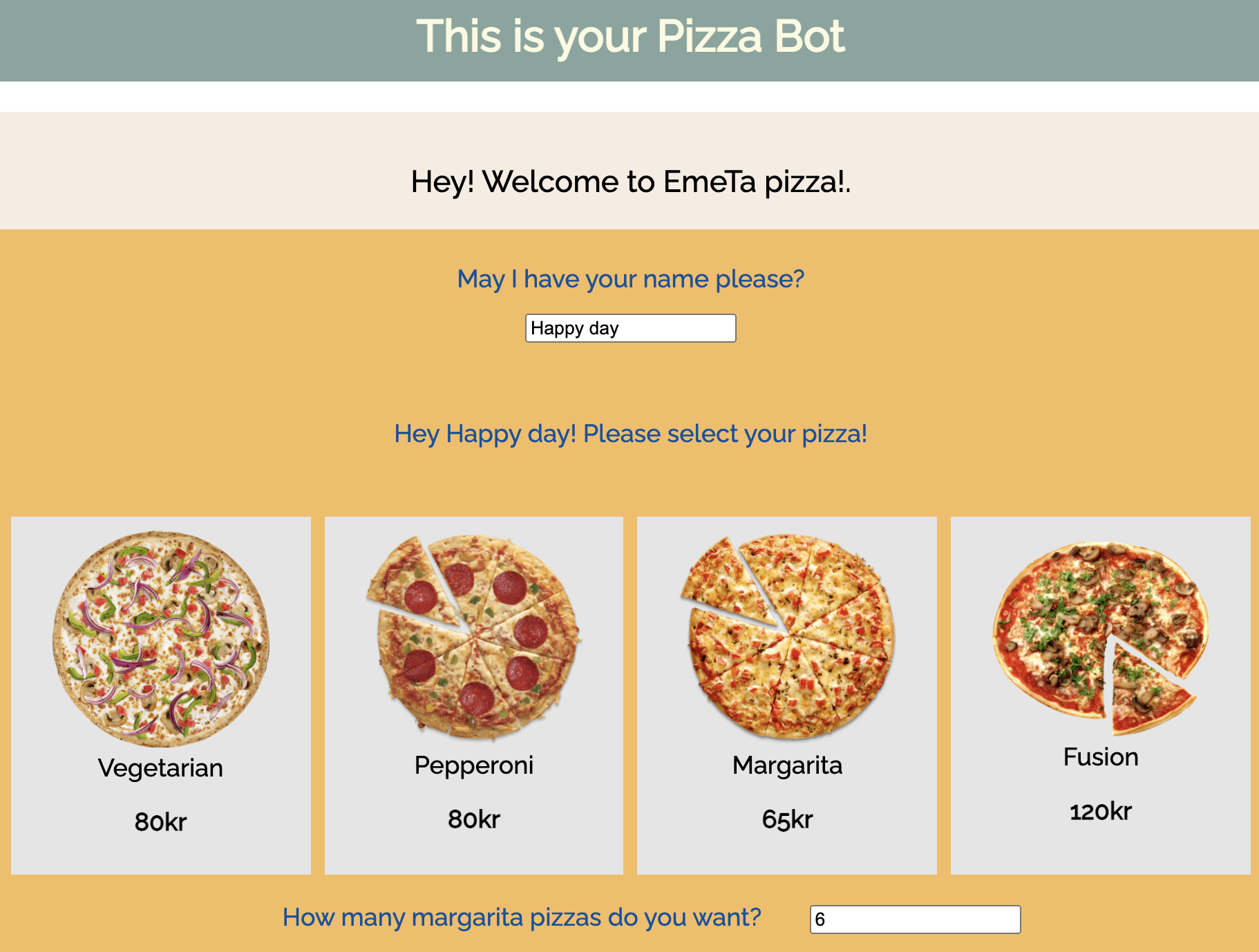Image of pizza bot site